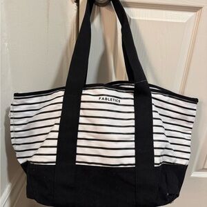 Fabletics Black & White Striped Canvas Tote